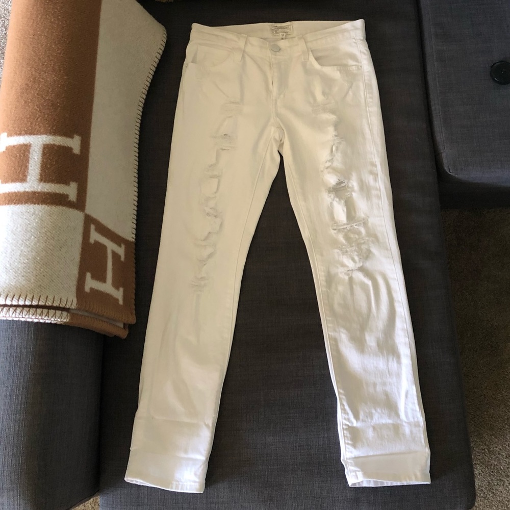 Current/Elliott White Ripped Denim Jeans